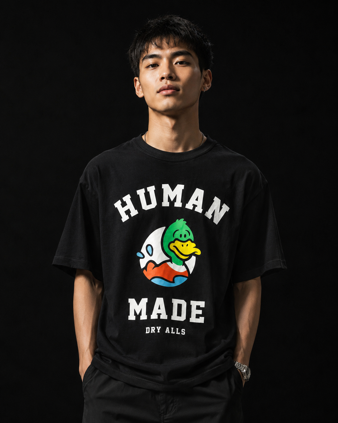 OFF-SUPPLY model wearing Human Made tee